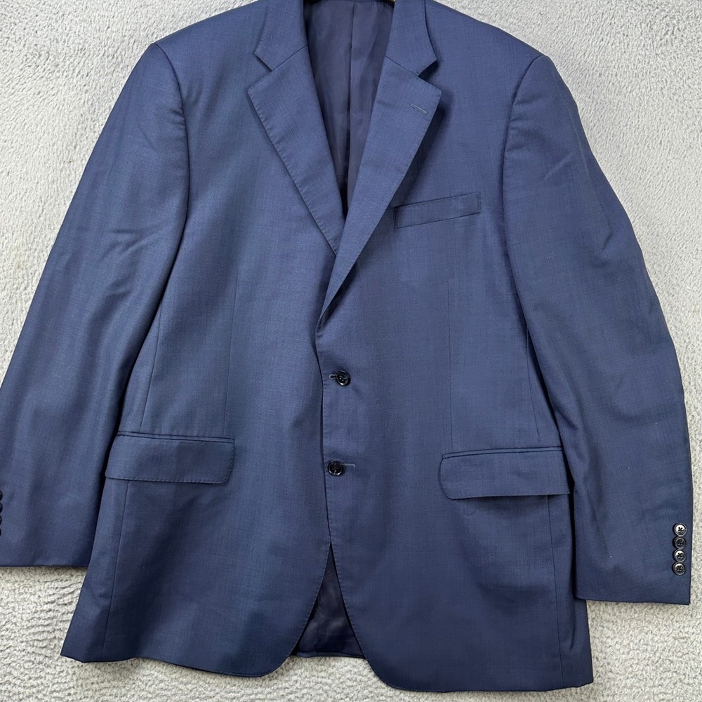 Peter Millar Wool Blazer Sport Coat‎ Mens 46 Tall Navy Blue 2 Button Long Sleeve